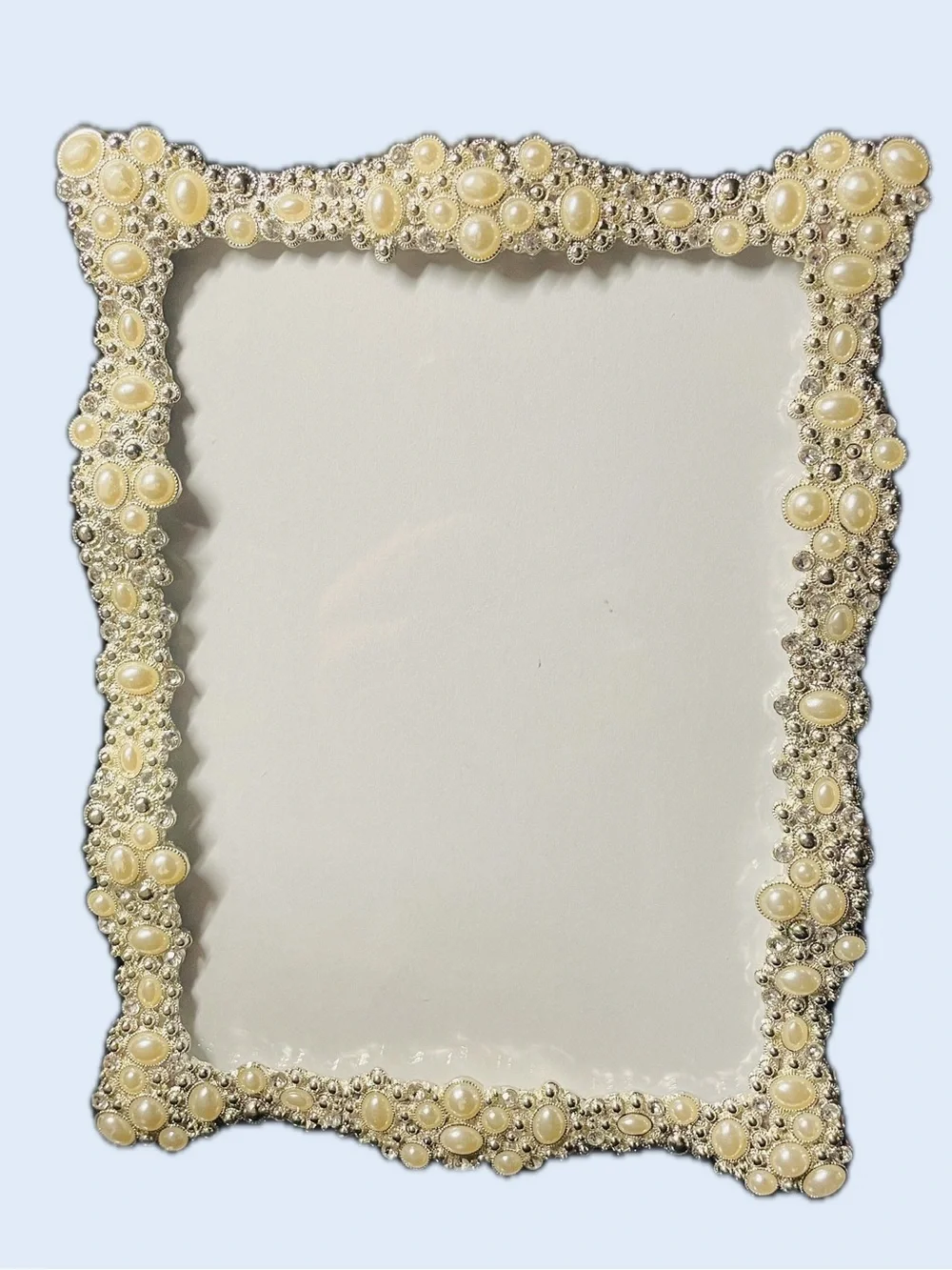 Elegant Pearl-Accented Decorative Frame - Cream and Silver